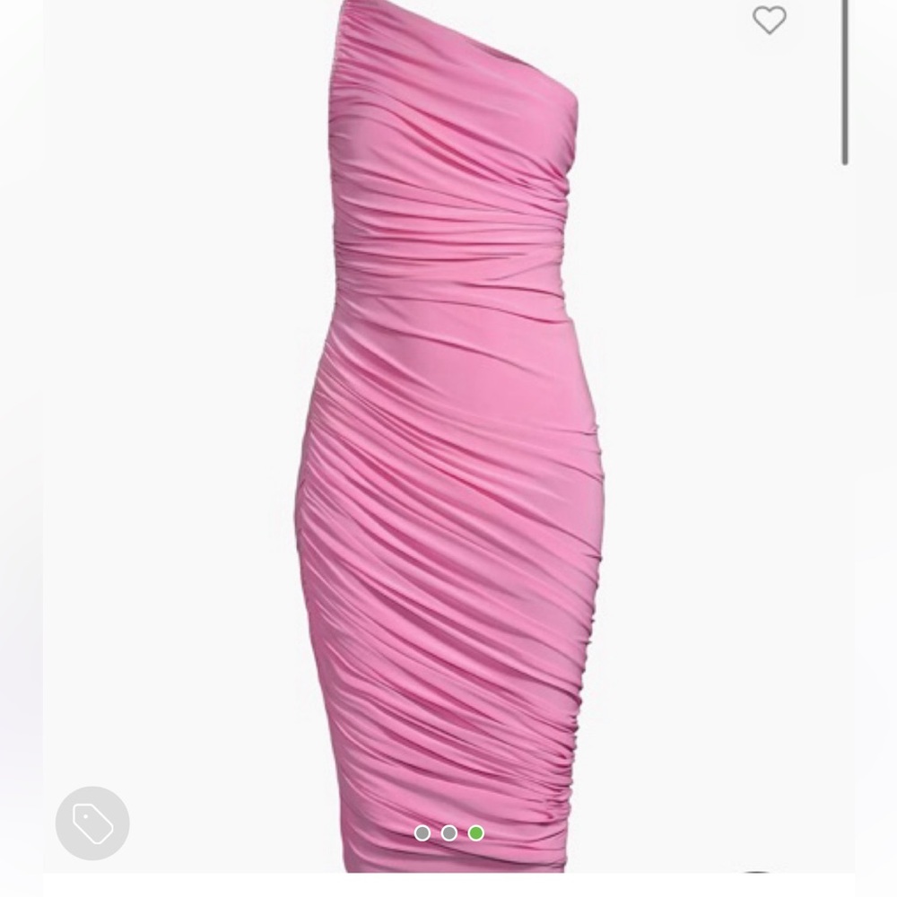 Norma Kamali Pink Ruched Midi Dress Spaghetti Strap - Picture 3 of 3